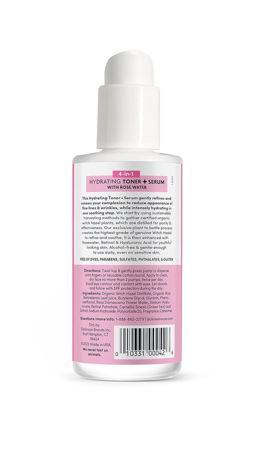 Dickinson'S Witch Hazel Hydrating Toner + Serum With Rose Water