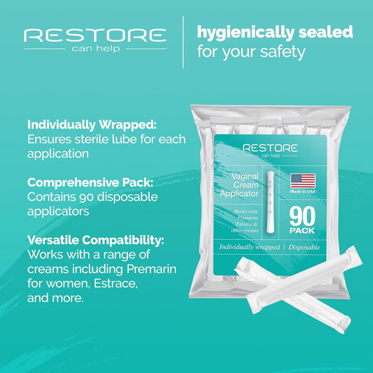 Vaginal Applicators - Disposable Plastic Threaded Vaginal Cream Applicator - Sealed for Hygiene, Accurate Dosage, Comfort & Confidence - Made in USA - 90 Count, Individually Wrapped