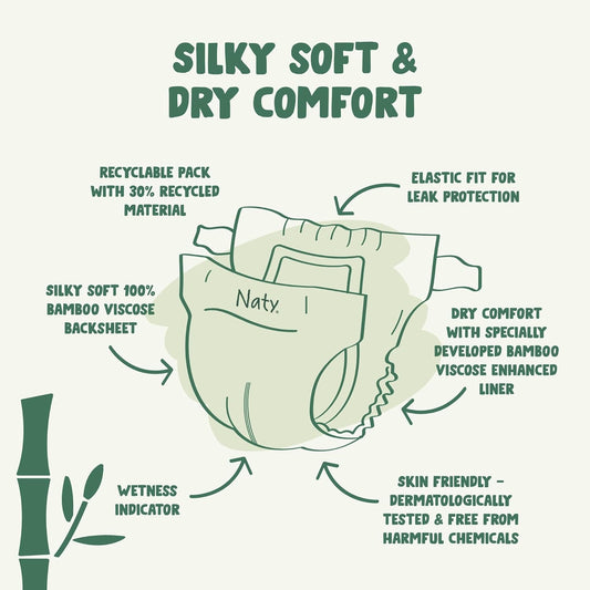 Naty Bamboo Viscose Baby Diapers – Silky Soft, Plant Based, Dermatologically Tested For Sensitive Skin & Super Absorbent (Size 2, 88 Count)