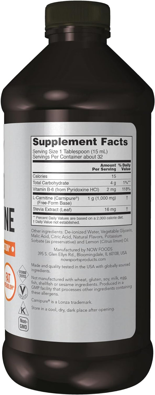 Now Sports Nutrition, L-Carnitine Liquid 1000 Mg, Highly Absorbable, Citrus, 16-Ounce