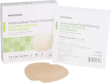 Mckesson Hydrocellular Foam Dressings, Sterile, Silicone Adhesive With Border, Dimension 7 In X 7 In, Pad 5 In X 5 In, 10 Count, 1 Pack