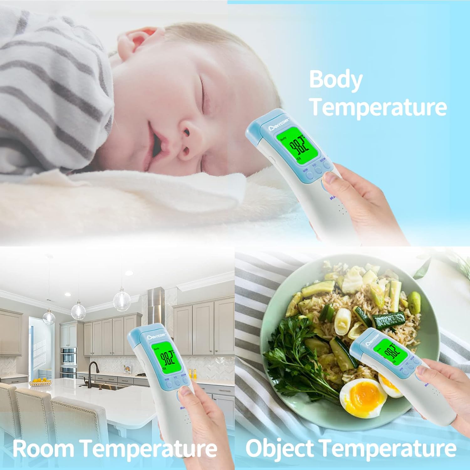 Berrcom Forehead Thermometer for Adults and Kids, Non Contact Infrared Thermometer for Object, Room, Touchless Digital Thermometer with Fever Alert : Baby