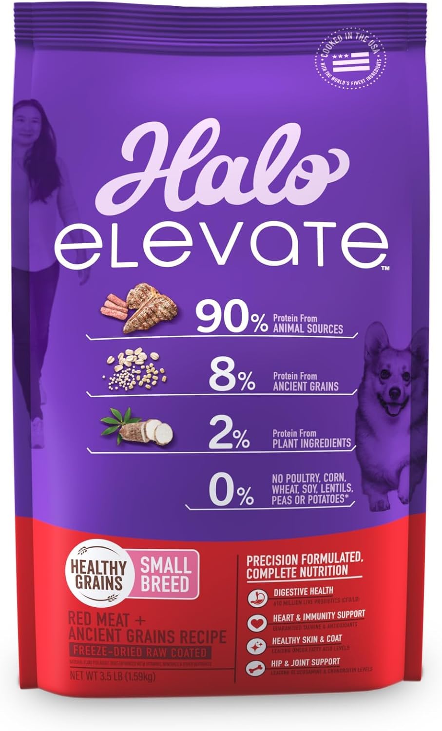 Halo Elevate Dry Dog Food, Healthy Grains Red Meat Recipe, Small Breed, 3.5Lb