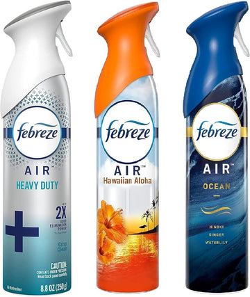 Air Fresheners For Bathroom and Odor Eliminator Spray Febreze - Odor Fighter for Strong Odor - 8.8 oz Pack of 3 - Ocean, Heavy Duty & Hawaiian