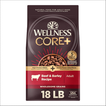 Wellness Core+ (Formerly Rawrev) Grained Dry Dog Food, Beef & Barley Recipe, 18 Pound Bag