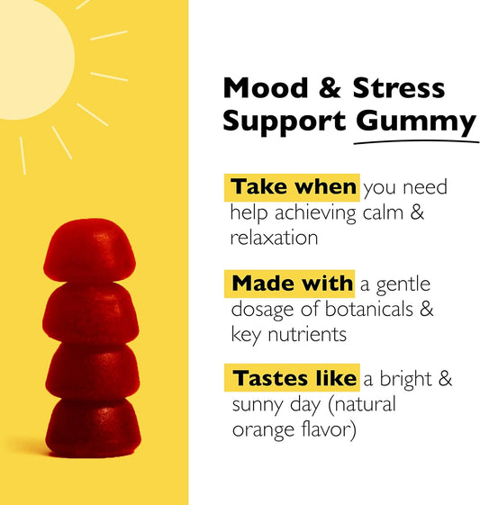 RESCUE Bach Plus Mood & Stress Support Gummies, Daytime Dietary Supplement with Passionflower, GABA, Saffron & Vitamin D, Natural Orange Flavor, Vegan & Gluten-Free, 60 Count