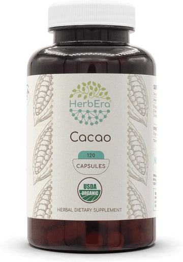 Cacao Usda Organic 60 Capsules | Natural Herbal Supplement | Certified Organic Vegetarian Capsules And Organic Cacao (Theobroma Cacao) Dried Raw Beans (60 Capsules)