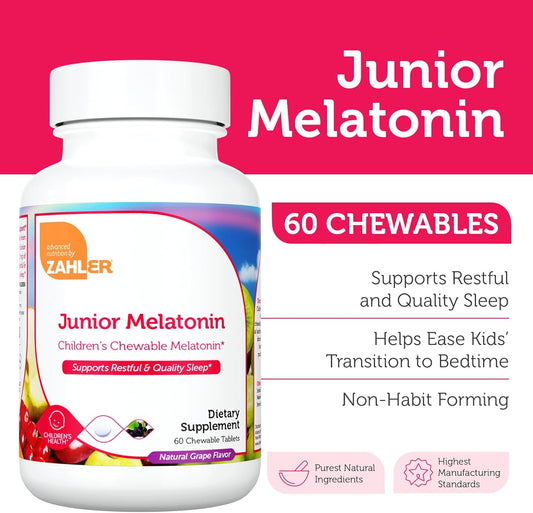 Zahler 1Mg Children'S Melatonin For Kids - Sleep Support And Quality Rest For Ages 4+ Delicious Natural Grape Flavor - Non Gmo Kosher Low Dose Childrens Melatonin 1 Mg, 60 Chewable Tablets