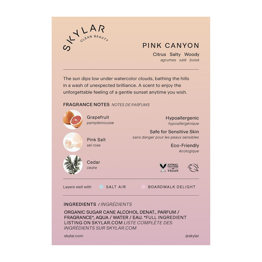 Skylar Pink Canyon Eau De Parfum - Hypoallergenic & Clean Perfume For Women & Men, Vegan & Safe For Sensitive Skin - Notes Of Grapefruit, Pink Salt & Cedar - 10Ml /0.33 Fl Oz