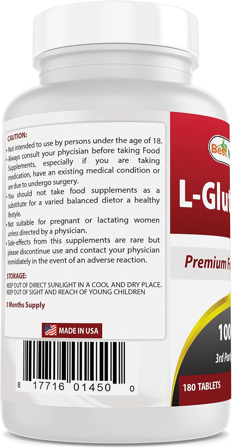 Best Naturals L-Glutamine 1000mg Fuel for Workout (Non-GMO) Tablets, 180 Count : Health & Household