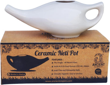 Ceramic Neti Pot 250 Ml Capacity (White) With 5 Sachets Neti Salt, A Natural Remedy For Nasal Irrigation