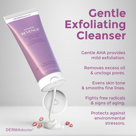Dermadoctor Antioxidant Enhanced Glycolic Acid Facial Cleanser, Dermatologist Formulated Gentle Cream Exfoliating Fragrance Free Face Wash For Men And Women - 7.10 Oz