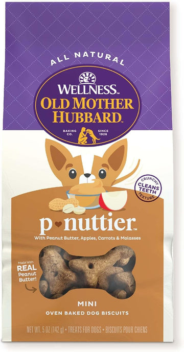 Old Mother Hubbard By Wellness Classic P-Nuttier Natural Dog Treats, Crunchy Oven-Baked Biscuits, Ideal For Training, Mini Size, 5 Ounce Bag, Chicken