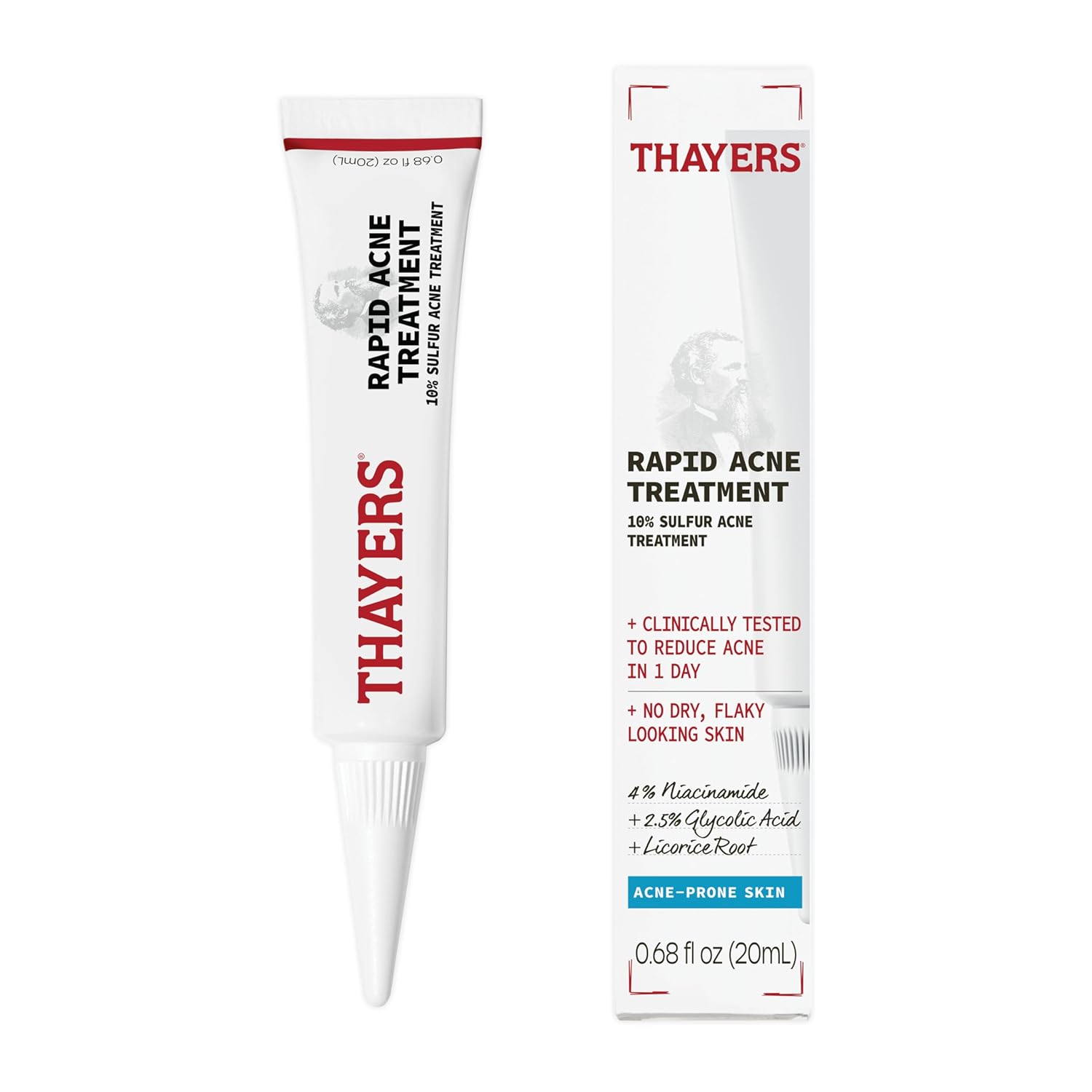 Thayers Rapid Acne Treatment With 10% Sulfur, Sulfur Acne Treatment With Niacinamide And Glycolic Acid, Soothing And Non-Stripping Skin Care, 0.68 Fl Oz