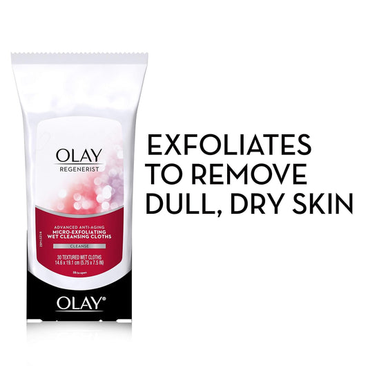 Olay Regenerist Micro-Exfoliating Wet Cleansing Cloths, Multicolor, 30 Count (Pack Of 3)