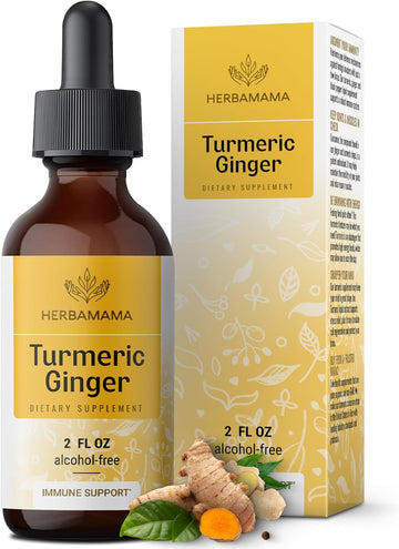 Herbamama Turmeric Ginger Drops - Ginger Root & Liquid Turmeric Curcumin With Black Pepper - Vegan Immune Support Supplement - Sugar & Alcohol-Free, 21-Day Supply