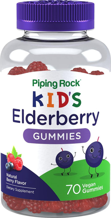 Piping Rock Kids Elderberry Gummy Vitamins | 70 Gummies | With Zinc And Vitamin C | Vegan Formula | Berry Flavor | Non-Gmo, Gluten Free Supplement