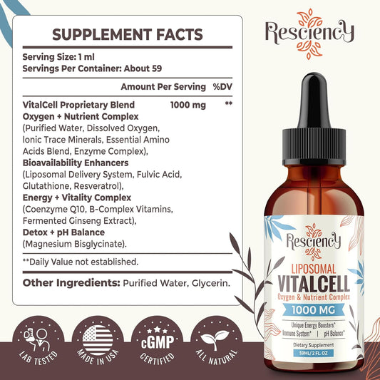 13-In-1 Liquid Oxygen & Nutrient Supplement For Energy, Altitude Support, Performance, Antioxidant, Immune, Fatigue & Detox, Liposomal For High Absorption, Ph Balance, Organic, Gluten Free, 4 Fl Oz