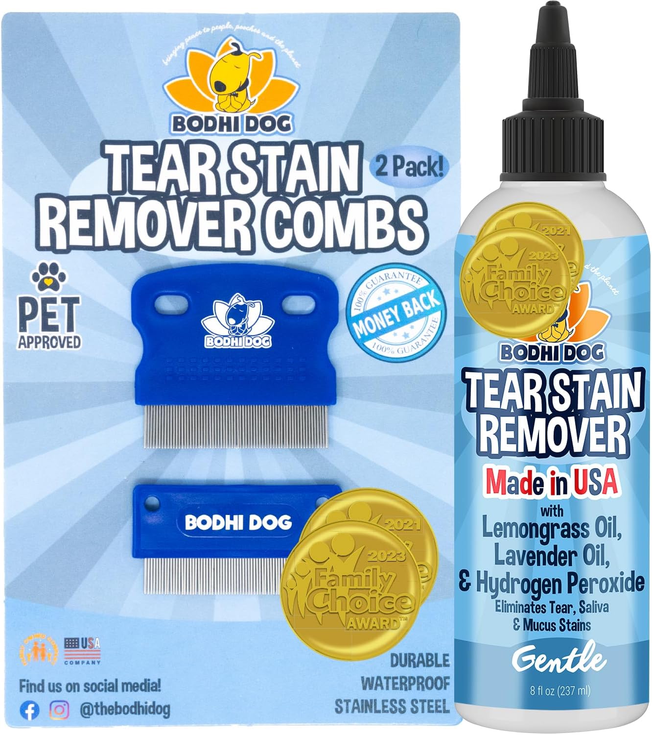 Bodhi Dog Tear Eye Combs | Removes Stains for Dogs and Cats | Clean and Remove Crust, Dirt, Buildup around Pet Eyes | Safe & Gentle on Delicate Fur | (Tear Eye Combs Bundle, Set of Two)