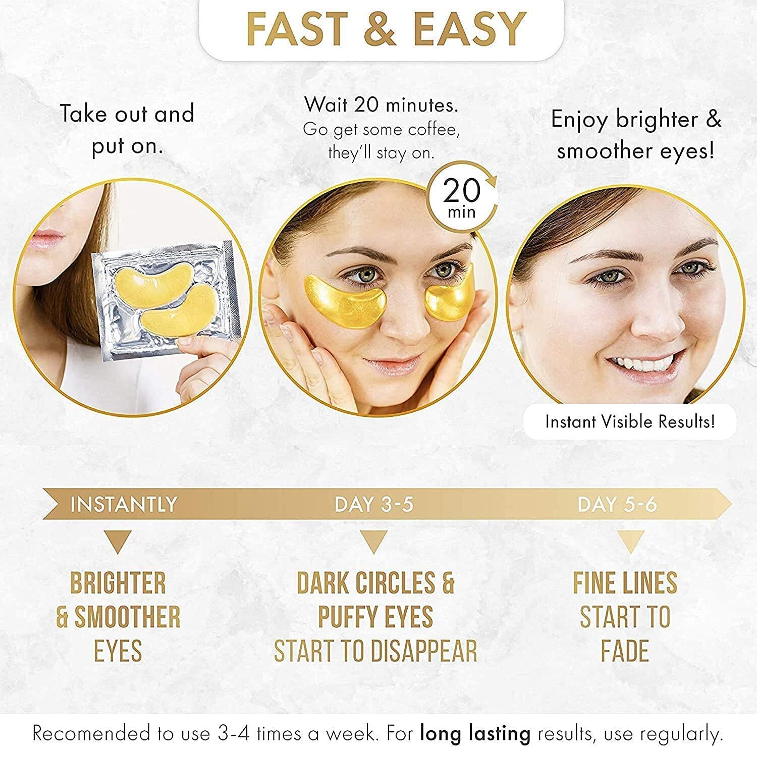 Dermora 24K Gold Eye Mask Puffy Eyes And Dark Circles Treatments Look Less Tired : Beauty & Personal Care