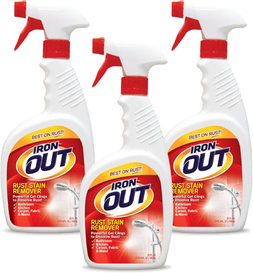 IRON OUT Rust Stain Remover Spray Gel, Remove Rust Stains in Bathrooms, Kitchens, Laundry, and Outdoors, 24 Ounces, 3-Pack