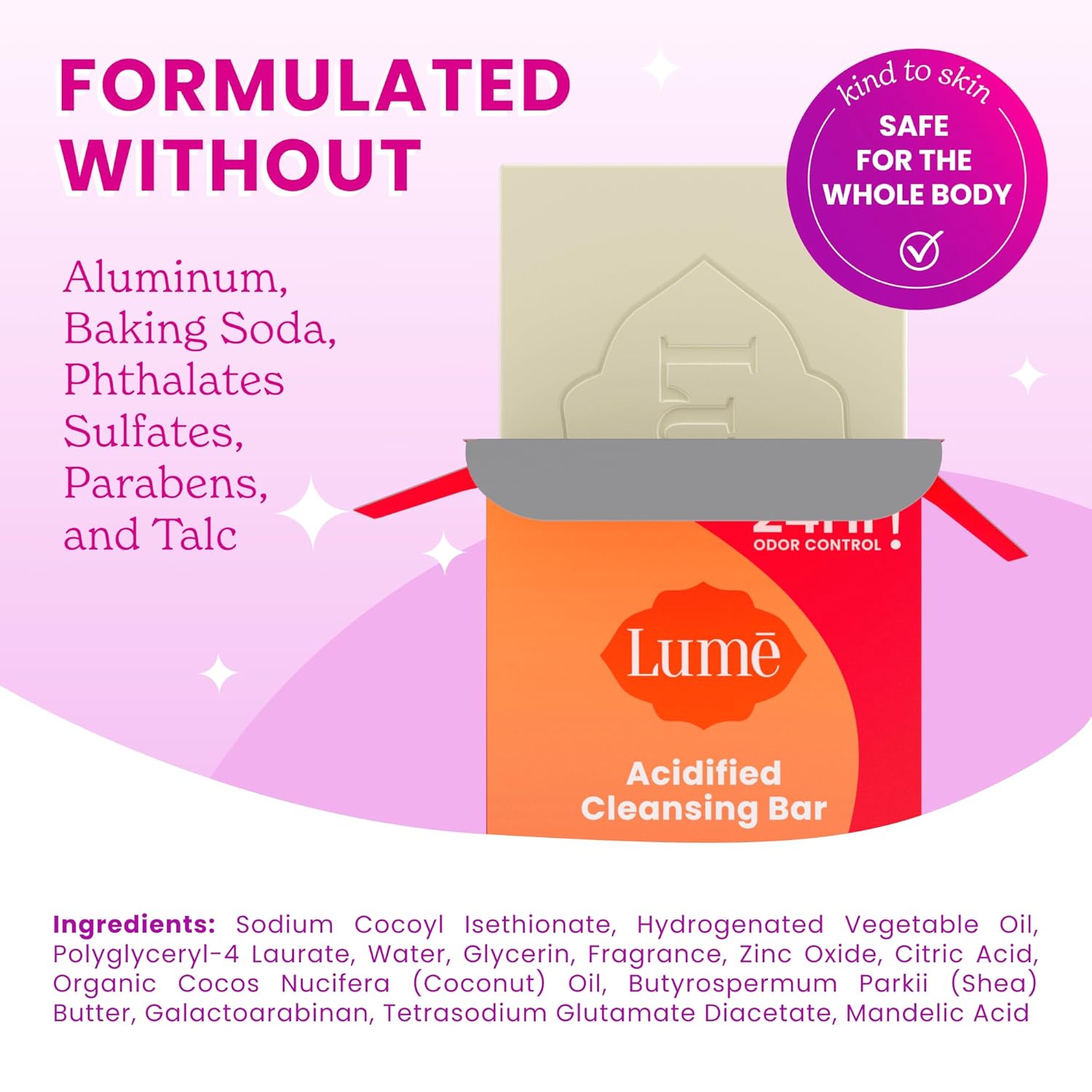 Lume Acidified Body Cleansing Bar - 24 Hour Odor Control - Removes Odor Better Than Soap - Moisturizing Formula - Formulated Without Sls Orparabens - Ob/Gyn Developed - 5 Ounce (Clean Tangerine) : Beauty & Personal Care