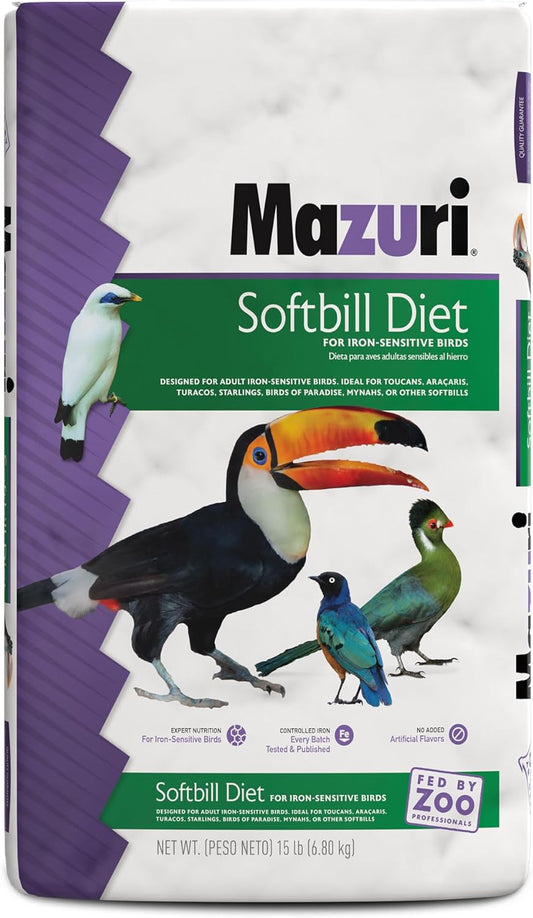 Mazuri | Softbill Diet For Iron-Sensitive Birds | 15 Pound (15 Lb) Bag