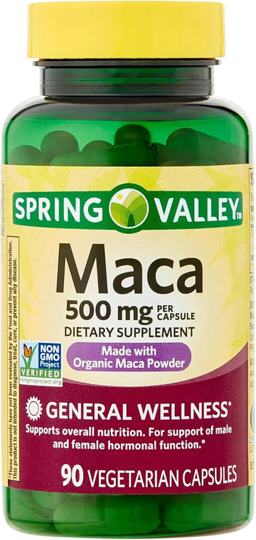Spring Valley Maca Root 500mg Capsules, Organic Maca Root for Women and Men, Dietary Supplement, 90 Pills (Pack of 1)
