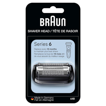 Braun Series 6 Electric Shaver Replacement Head With Sensitive Skinguard, Easily Attach Your Shaver Head, Compatible With New Generation Series 6 Shavers, 64B, Black