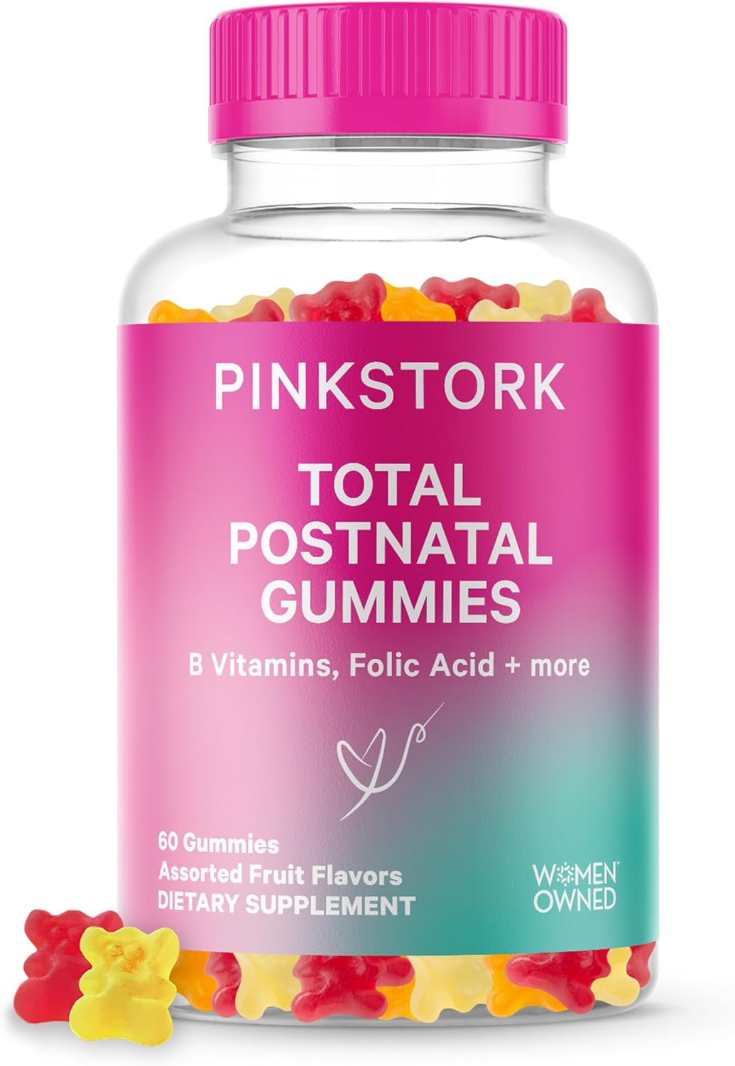 Pink Stork Total Postnatal Vitamin Gummies for Women, Postpartum Recovery and Lactation Support with Folic Acid, Vitamin B6, and Vitamin C, Postpartum Essentials - 60 Gummy Vitamins