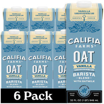 Califia Farms – Vanilla Oat Barista Blend Oat Milk, 32 Oz (Pack Of 6), Shelf Stable, Dairy Free, Plant Based, Vegan, Gluten Free, Non Gmo, Milk Frother, Creamer, Blue