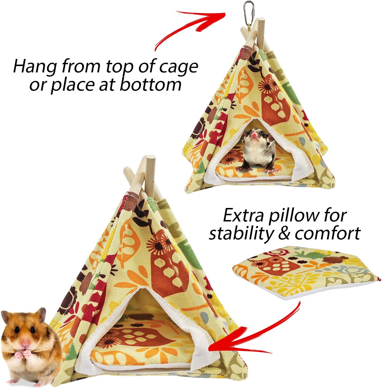 Teepee Tent (Medium) - Small Animal Bed - for Hamster, Sugar Gliders, Hedgehogs, Guinea Pigs, Gerbils, Rats, Degus and Other Small Pets - Hut/Den/Hideout/Igloo/Hideaway/House/Home : Pet Supplies