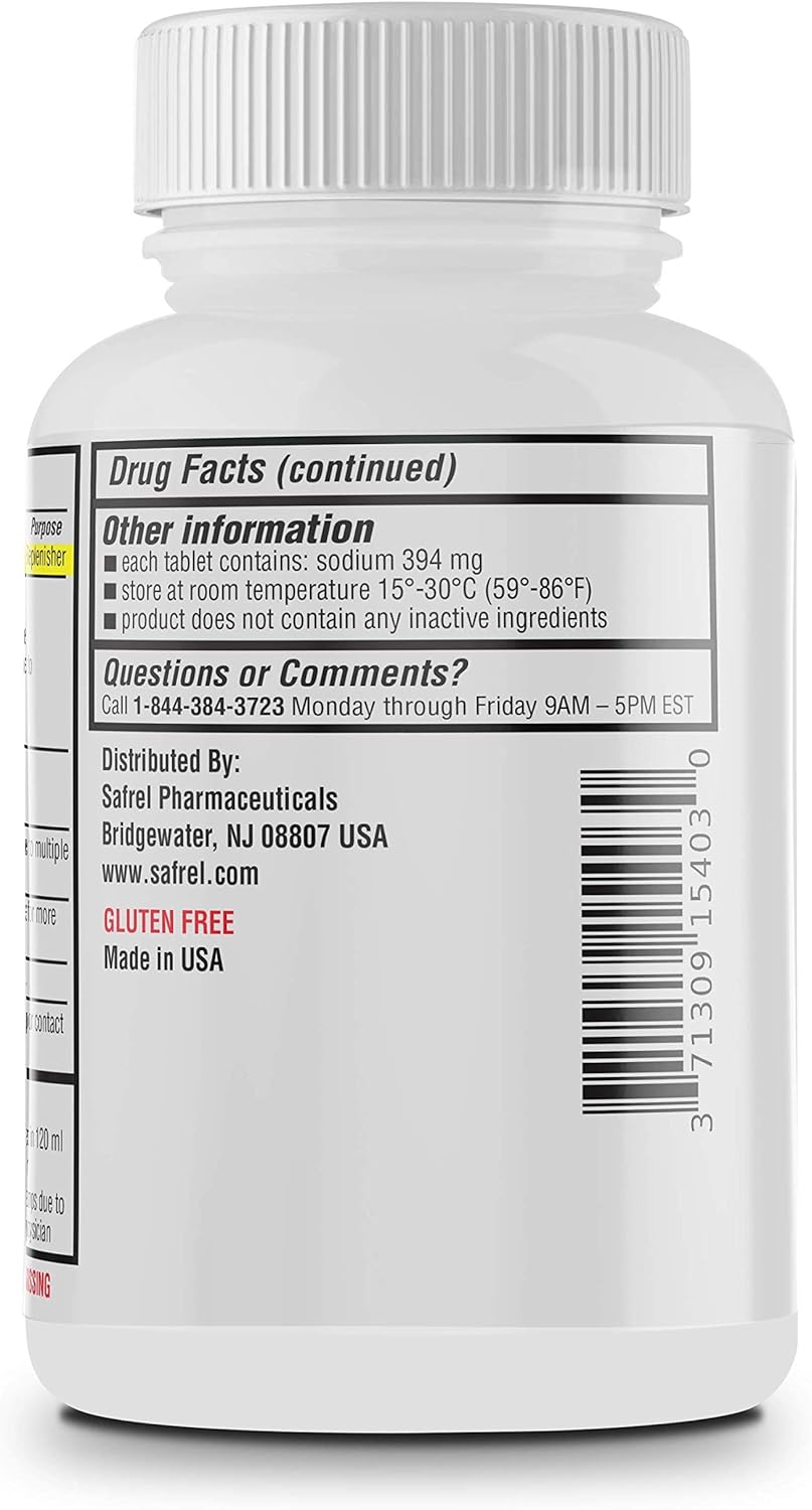 Safrel Sodium Chloride Tablets 1 Gm, Usp | Normal Salt Tablets | (15.4Gr.) | Electrolytes Replenisher Hydration Drink (300 Count (Pack Of 1))