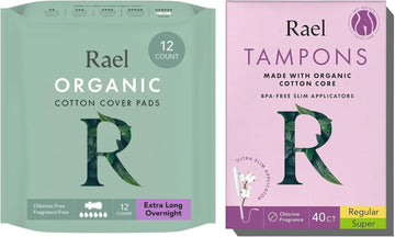 Rael Period Bundle - Extra Long Overnight Pads (12 Count) & Bpa Free Slim Applicator Tampons (Regular & Super, 40 Count) Bundle