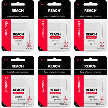 Reach Waxed Dental Floss Bundle | Effective Plaque Removal, Extra Wide Cleaning Surface | Shred Resistance & Tension, Slides Smoothly & Easily , PFAS FREE | Cinnamon Flavored, 55 Yard (Pack of 6)