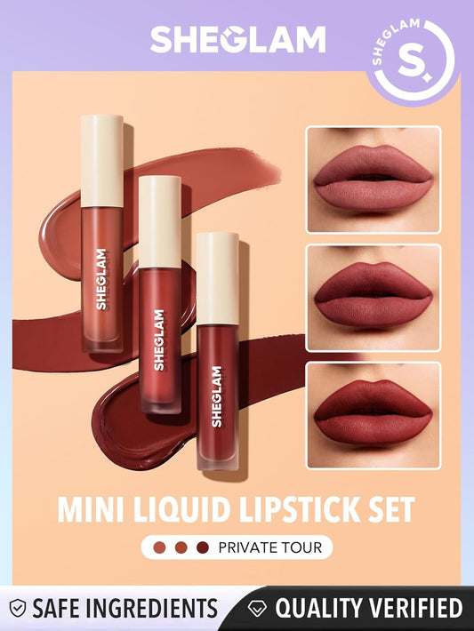 Sheglam Matte Allure 3 Pcs Mini Liquid Lipstick Set Nourishing Sunflower Oil Reduce Lip Fine Lines Long Lasting Travel Liquid Lip Stick - Private Tour