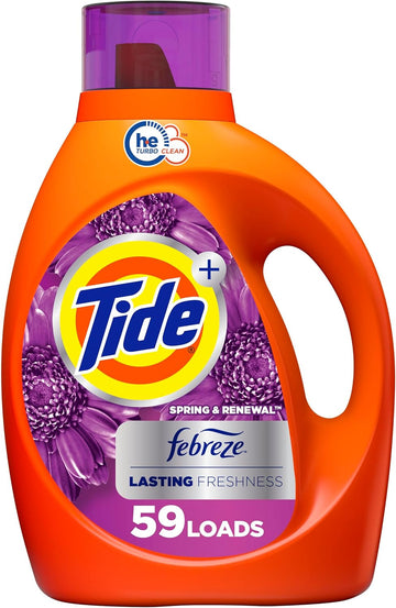 Tide Plus Febreze Freshness He Turbo Clean Liquid Laundry Detergent, Spring & Renewal Scent, 84 Fl Oz, 59 Loads