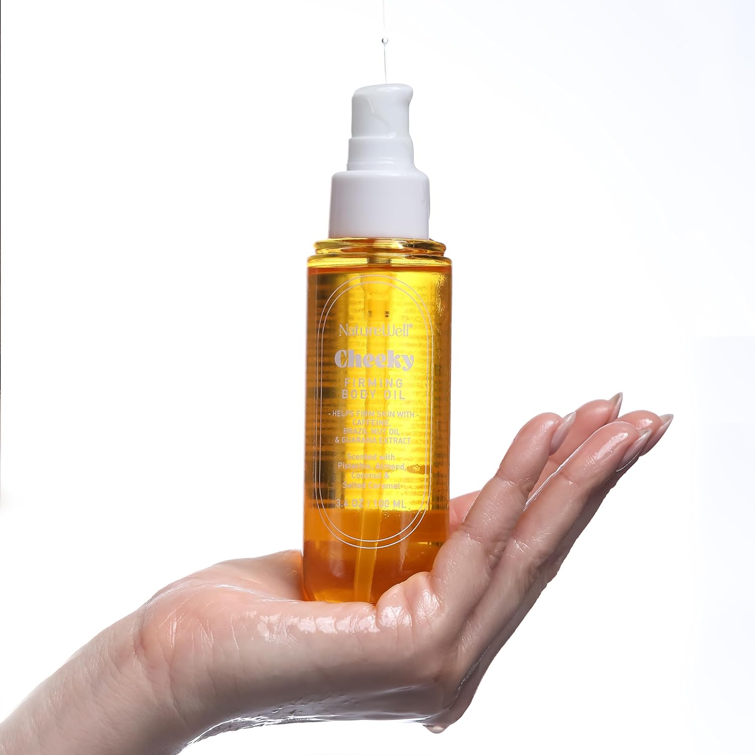 Nature Well Cheeky Firming Body Oil, Luxuriously Glowy & Fast-Absorbing Formula Designed To Nourish, Firm, & Visibly Smooth Skin, Scented With Pistachio, Almond, Coconut, & Salted Caramel, 3.4 Oz : Beauty & Personal Care