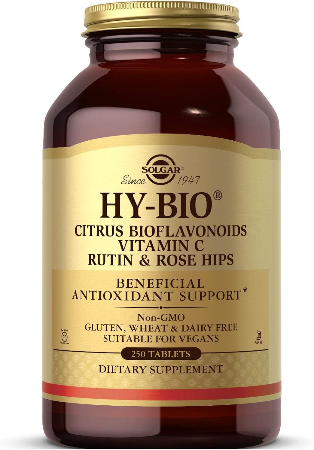 Solgar Hy-Bio, 250 Tablets - Antioxidant & Immune Support - Citrus Bioavonoids, Vitamin C, Rutin & Rose Hips - Non-Gmo, Vegan, Gluten Free, Dairy Free, Kosher - 250 Servings