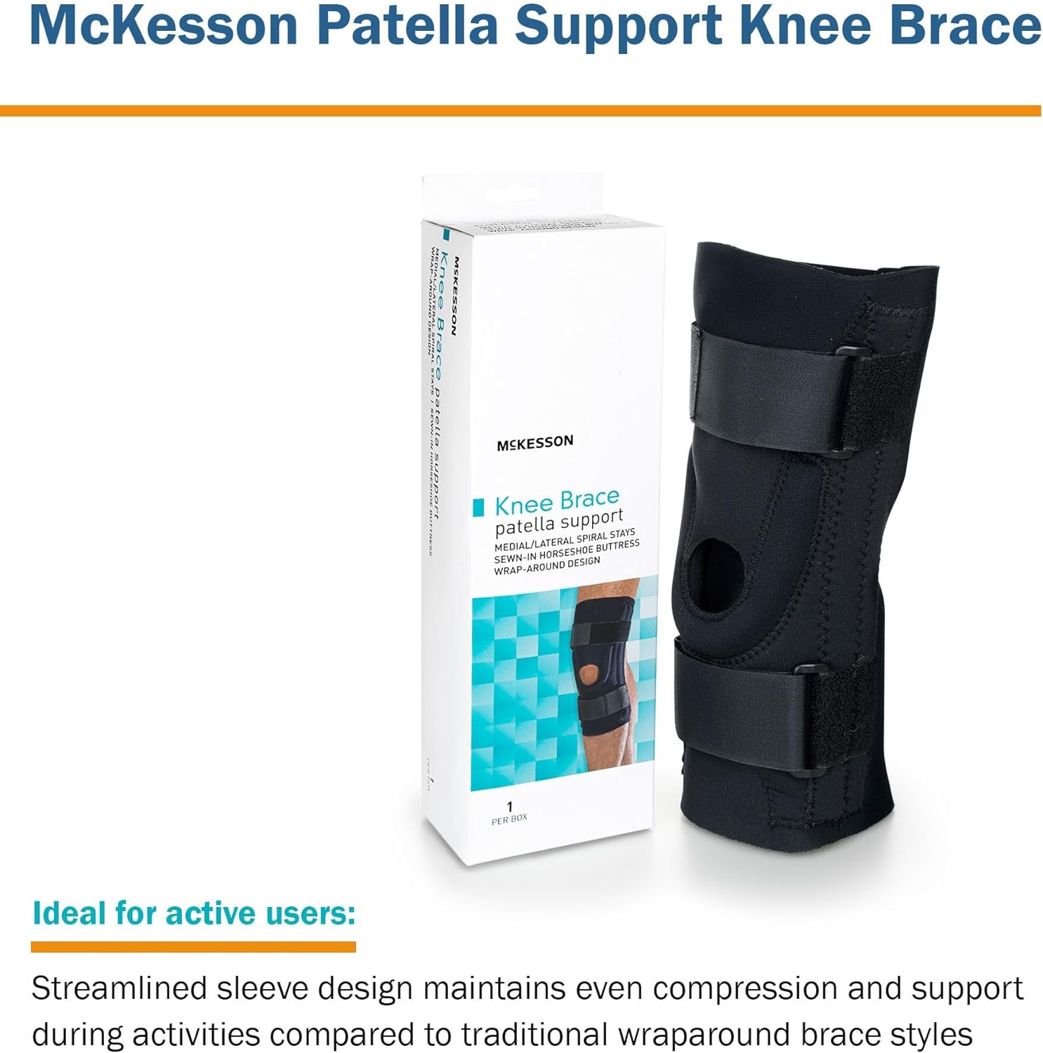 McKesson Knee Brace, Patella Support, 18 in to 20 1/2 in Circumference, Left or Right Knee, Medium, 1 Count