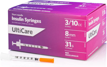 Ulticare U-100 Insulin Syringes, Comfortable And Accurate Dosing Of Insulin, Compatible With Any U-100 Strength Insulin, Size: 3/10Cc, 31G X 8Mm, 100 Ct Box