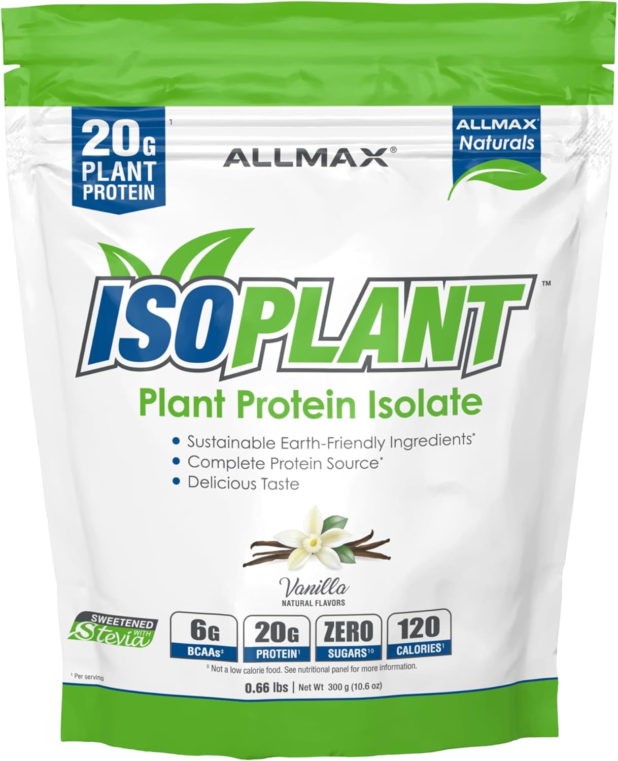 Allmax Isoplant, Vanilla - 300 G - 20 Grams Of Plant Protein Isolate Per Scoop - Low Fat & Zero Added Sugar - Lactose Free & Gluten Free - High In Iron - Approx. 10 Servings