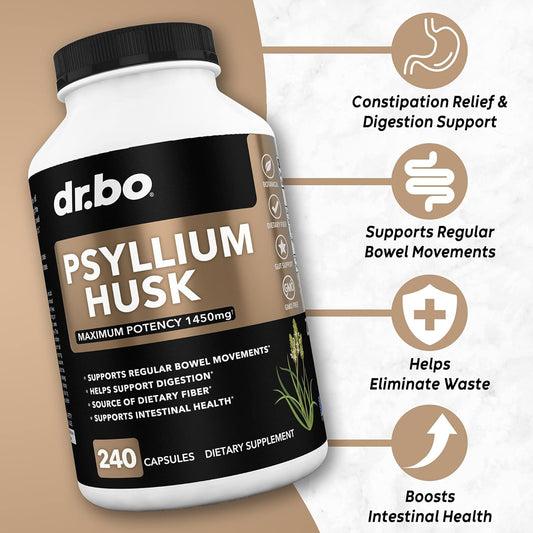 Psyllium Husk Capsule Fiber Supplement - Natural Powder Capsules for Constipation Relief for Adults - Nutritional Soluble Fiber Pills & Daily Regularity Support - Bulk Seed Husks Digestion Supplements