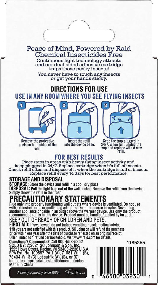 Raid Essentials Flying Insect Light Trap Refills, 16 Light Trap Refill Cartridges, Featuring Light Powered Attraction