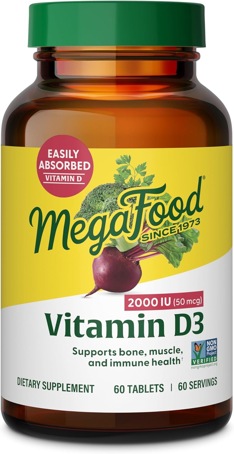 Megafood Vitamin D3 2000 Iu (50 Mcg) - Immune Support Supplement - Bone Health -With Easily-Absorbed Vitamin D3 - Plus Real Food - Non-Gmo, Vegetarian - Made Without 9 Food Allergens - 60 Tabs