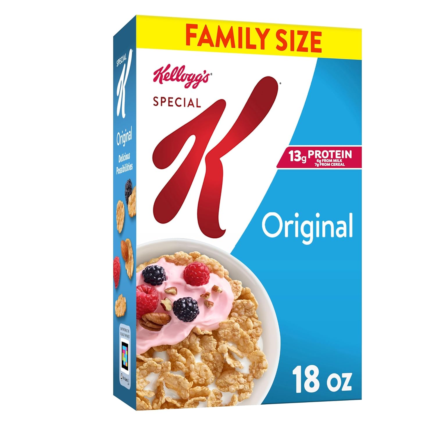 Special K Cold Breakfast Cereal, 11 Vitamins and Minerals, 13g Protein, Family Size, Original, 18Oz Box (1 Box)