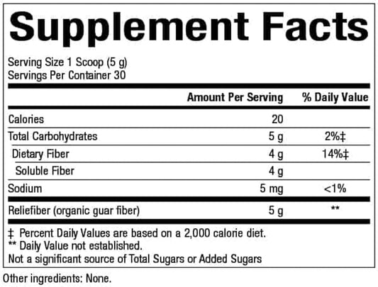 Natural Factors, Organic Low FODMAP Reliefiber, Digestive Fiber Powder, Unflavored, 5.3 Oz : Health & Household