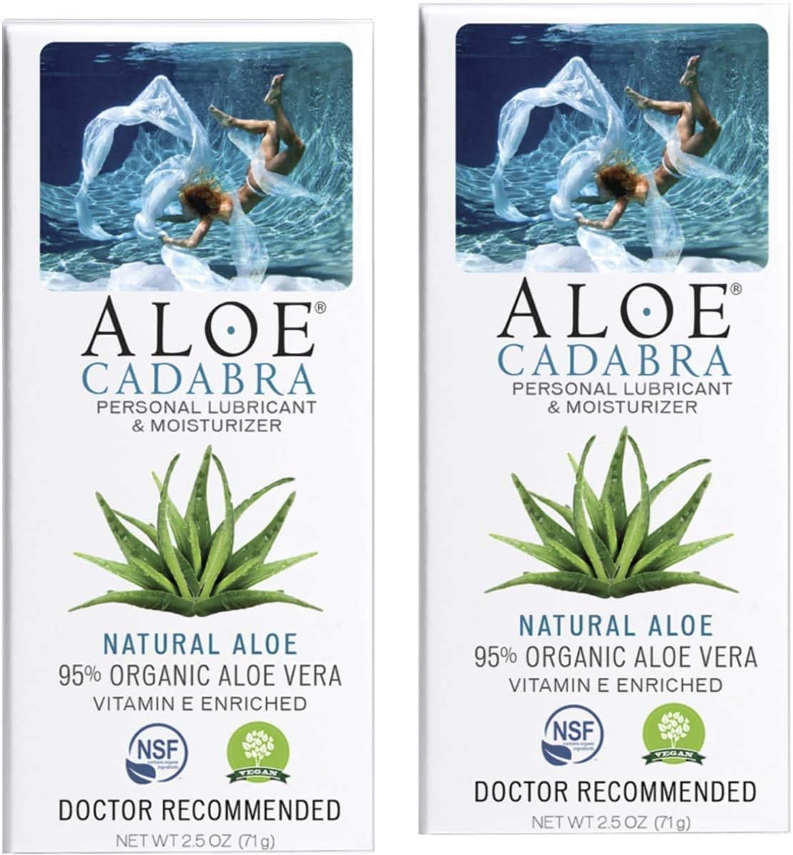 Aloe Cadabra Natural Water Based Personal Lube, Organic Lubricant for Her, Him & Couples, Unscented, 2.5 oz Organic Natural Aloe, 2.5 Ounce (Pack of 2)