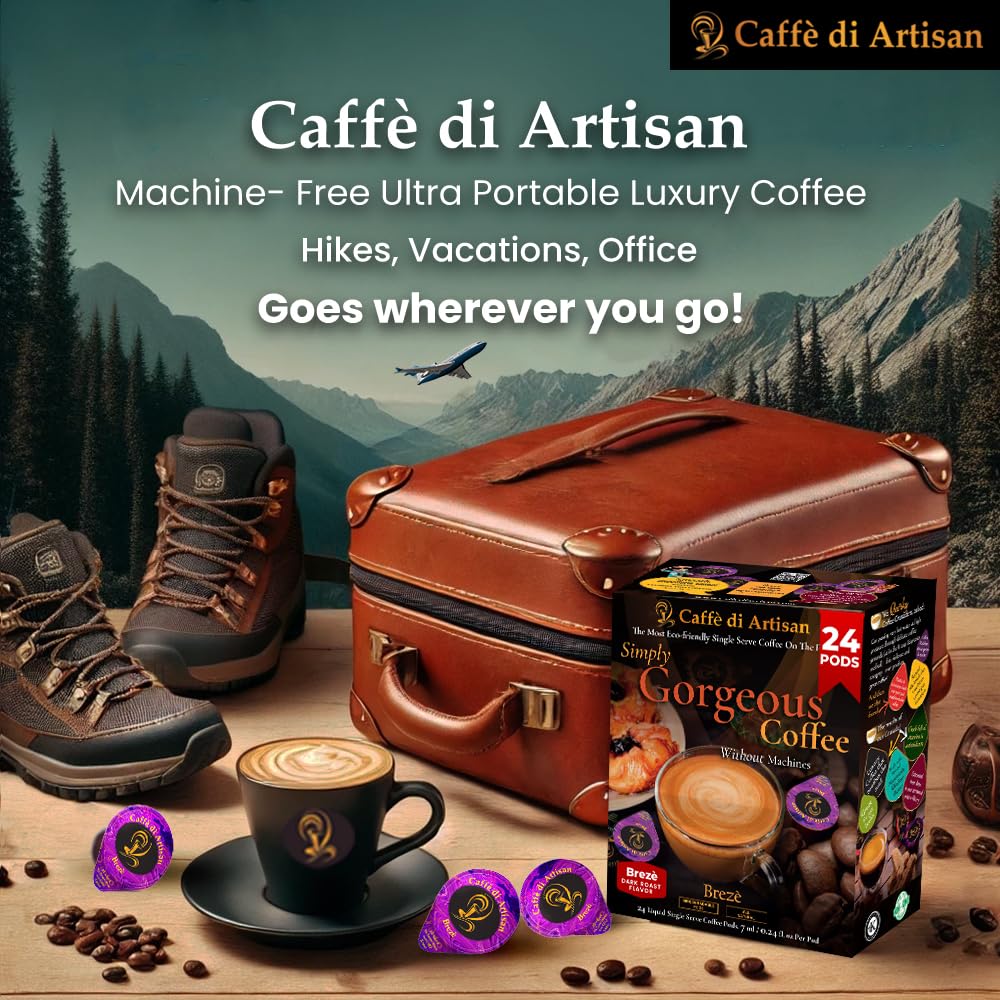 Caffè Di Artisan Liquid Coffee Pods – Premium Single-Serve Coffee For Cold Brew Concentrate, Iced Coffee & Hot Coffee – Machine-Free, Eco-Friendly, Ready In Seconds. Rich Brezè Arabica, Dark Roast With Frother – 24 Count