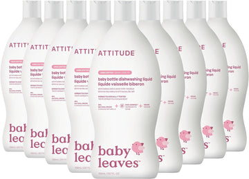 Attitude Baby Dish Soap And Bottle Cleaner, Ewg Verified Dishwashing Liquid, No Added Dyes Or Fragrances, Tough On Milk Residue And Grease, Vegan, Unscented, 23.7 Fl Oz (Pack Of 9)